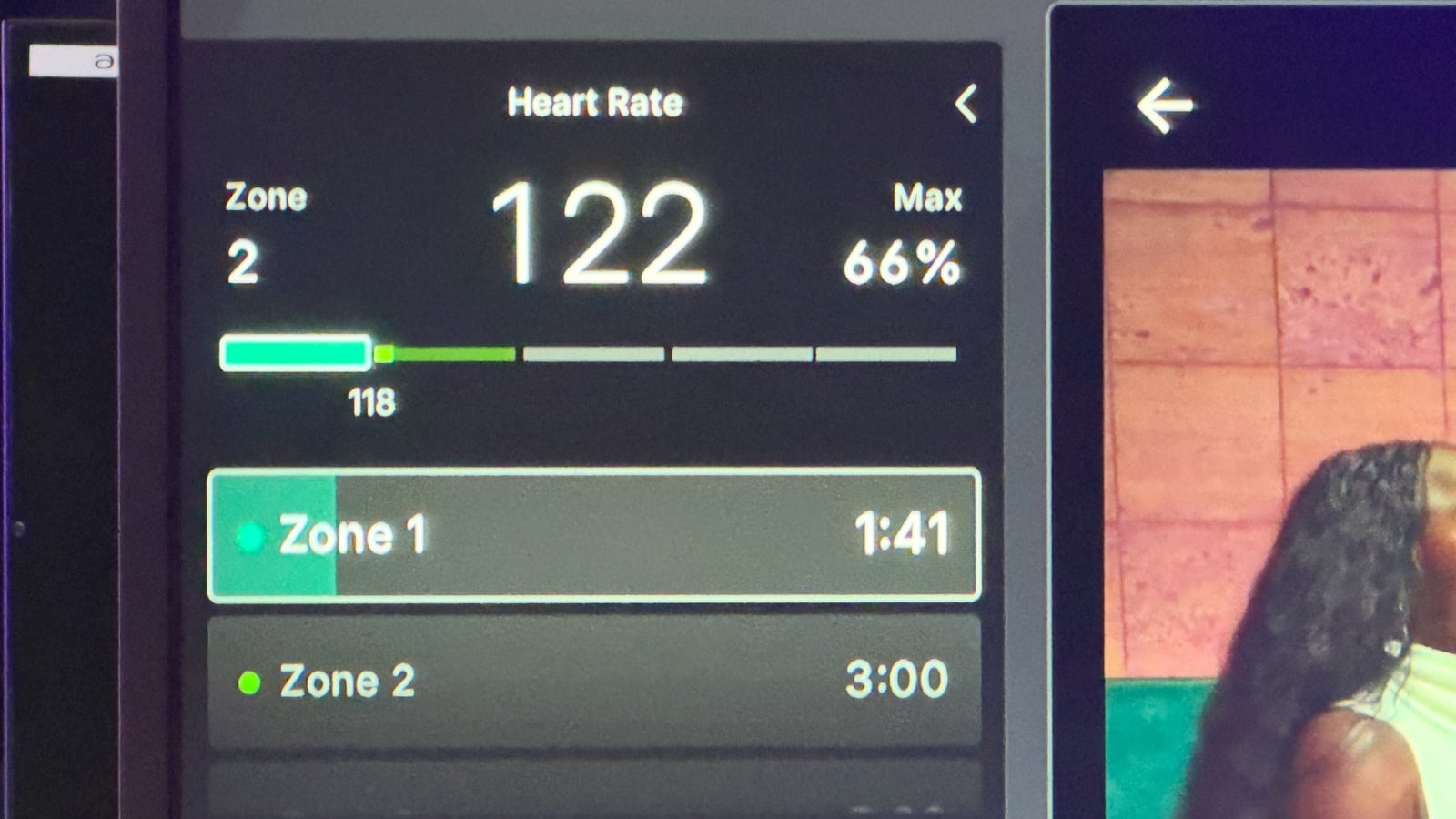 Closeup of structure during a heart rate zone workout