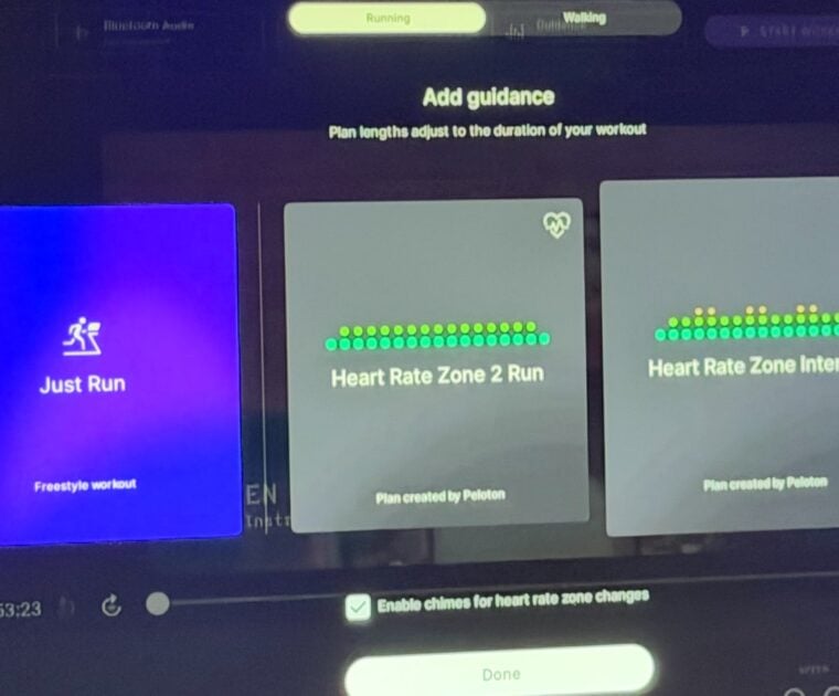 New Heart Rate Zone workout feature in Guidance on a Peloton Tread