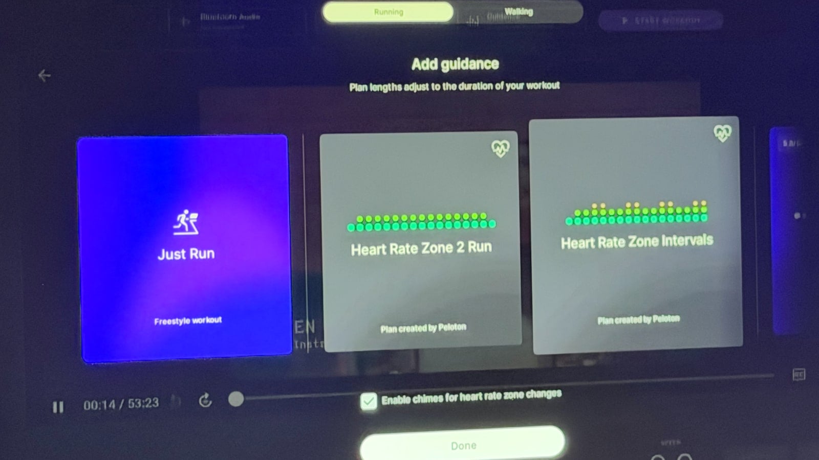 New Heart Rate Zone workout feature in Guidance on a Peloton Tread