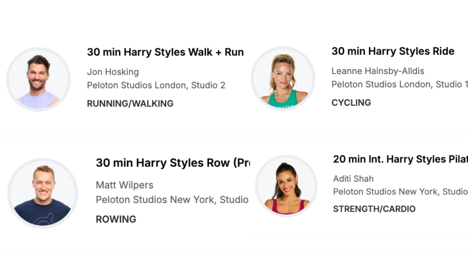Harry Styles Peloton classes