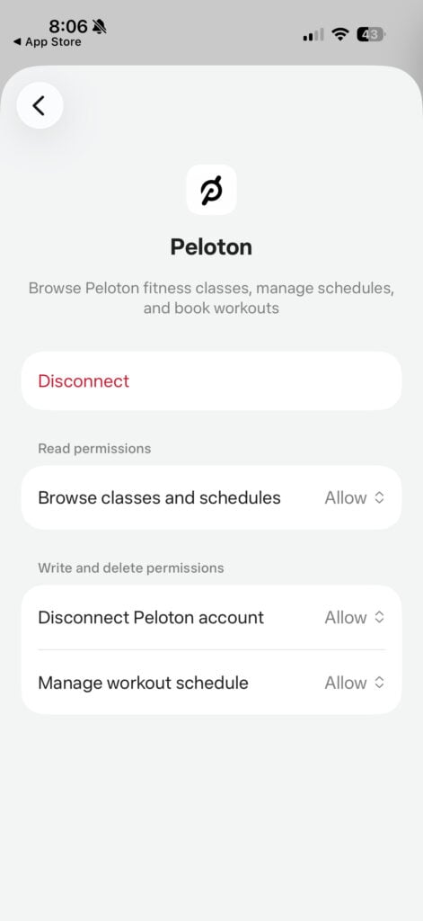 Muse provides separate permission controls for browsing Peloton classes and changing a member’s workout schedule.