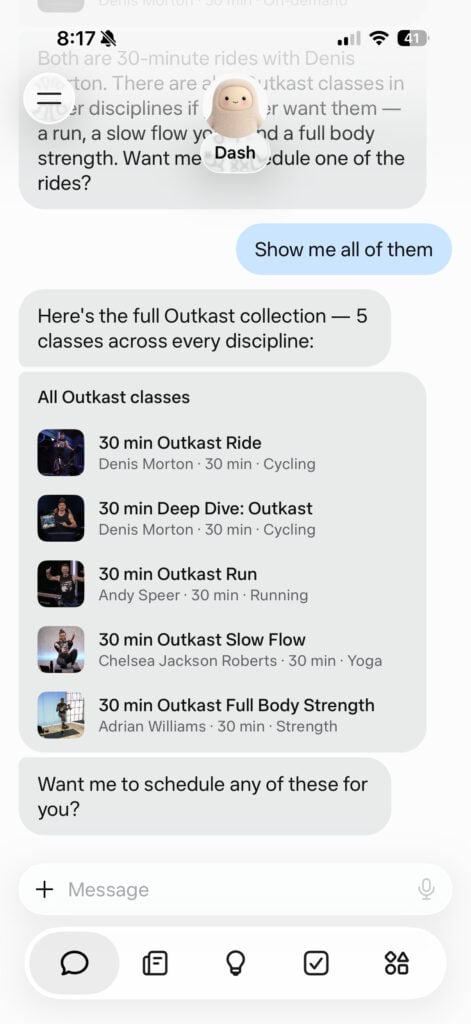 Searches for Outkast worked because the artist’s name appears in the titles of Peloton’s five Artist Series classes.