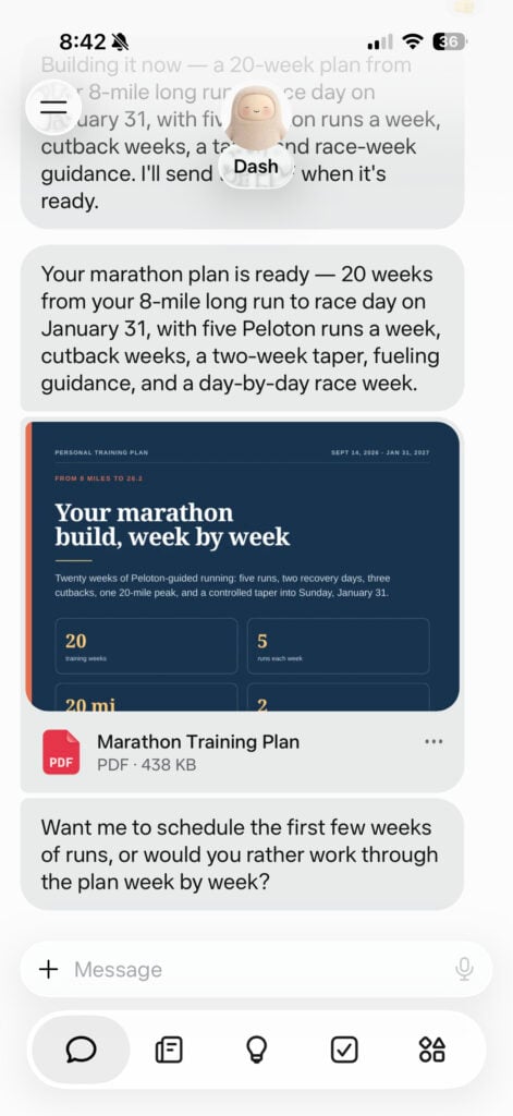 Muse created an initial 20-week marathon plan in approximately five minutes.