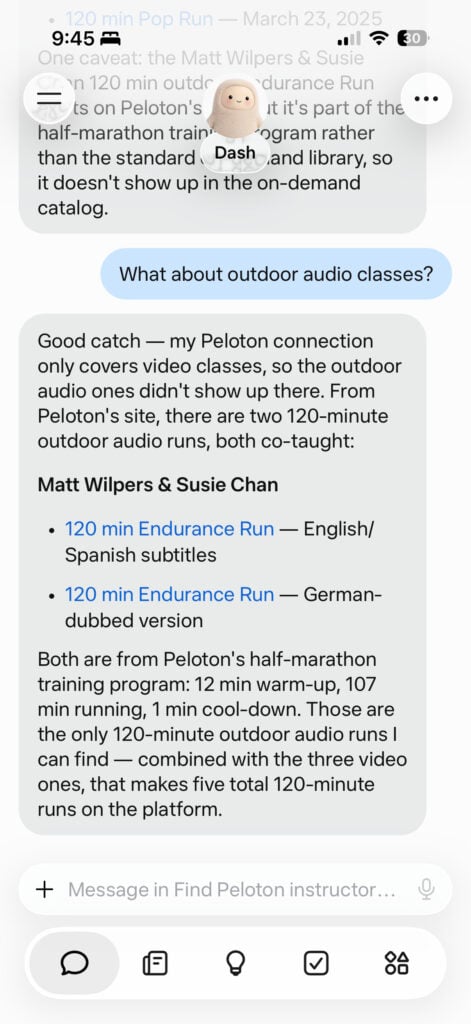 Muse sharing that it can't find Peloton outdoor audio classes