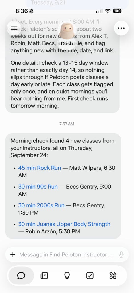 Muse showing the upcoming classes it found