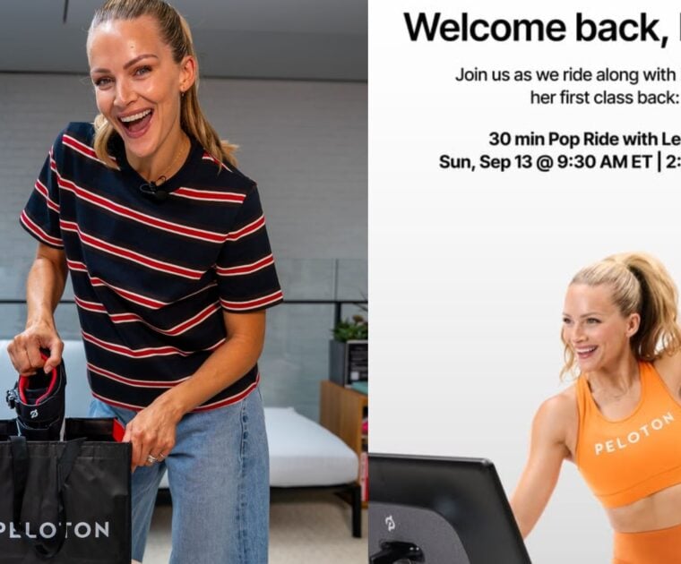 Peloton social media post about Leanne Hainsby-Alldis' first classes back