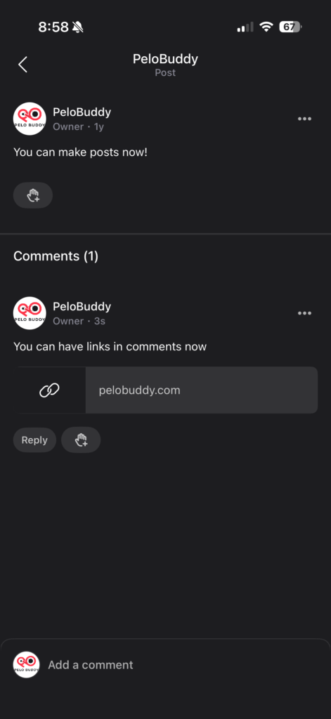 Members can now add links to comments in the Peloton Teams feature.
