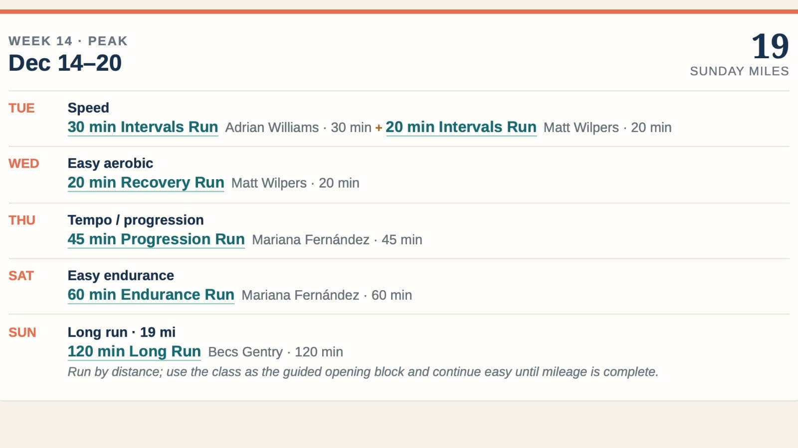 Regenerated marathon plan with specific instructor preferences