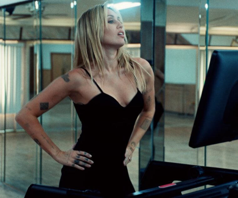 Miley in a Peloton advertising campaign for the Peloton Flex treadmill