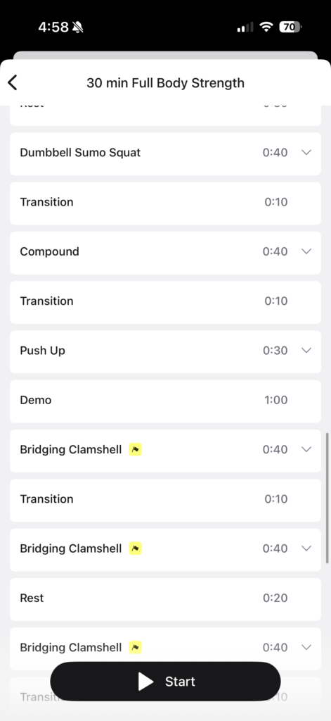 Individual movements are flagged in the class plan.