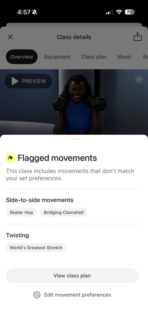 Tapping into the flagged movements banner to see the specific moves.