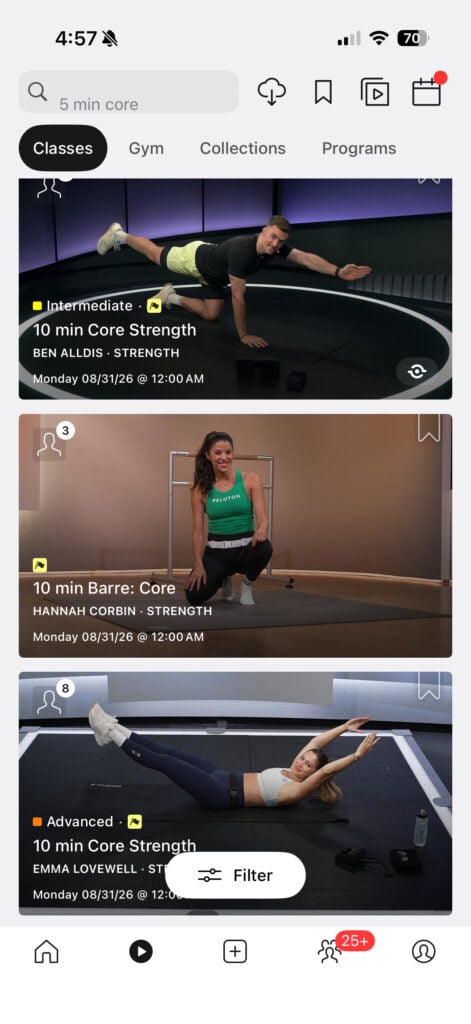 A yellow flag identifies classes containing movements that do not match your preferences.