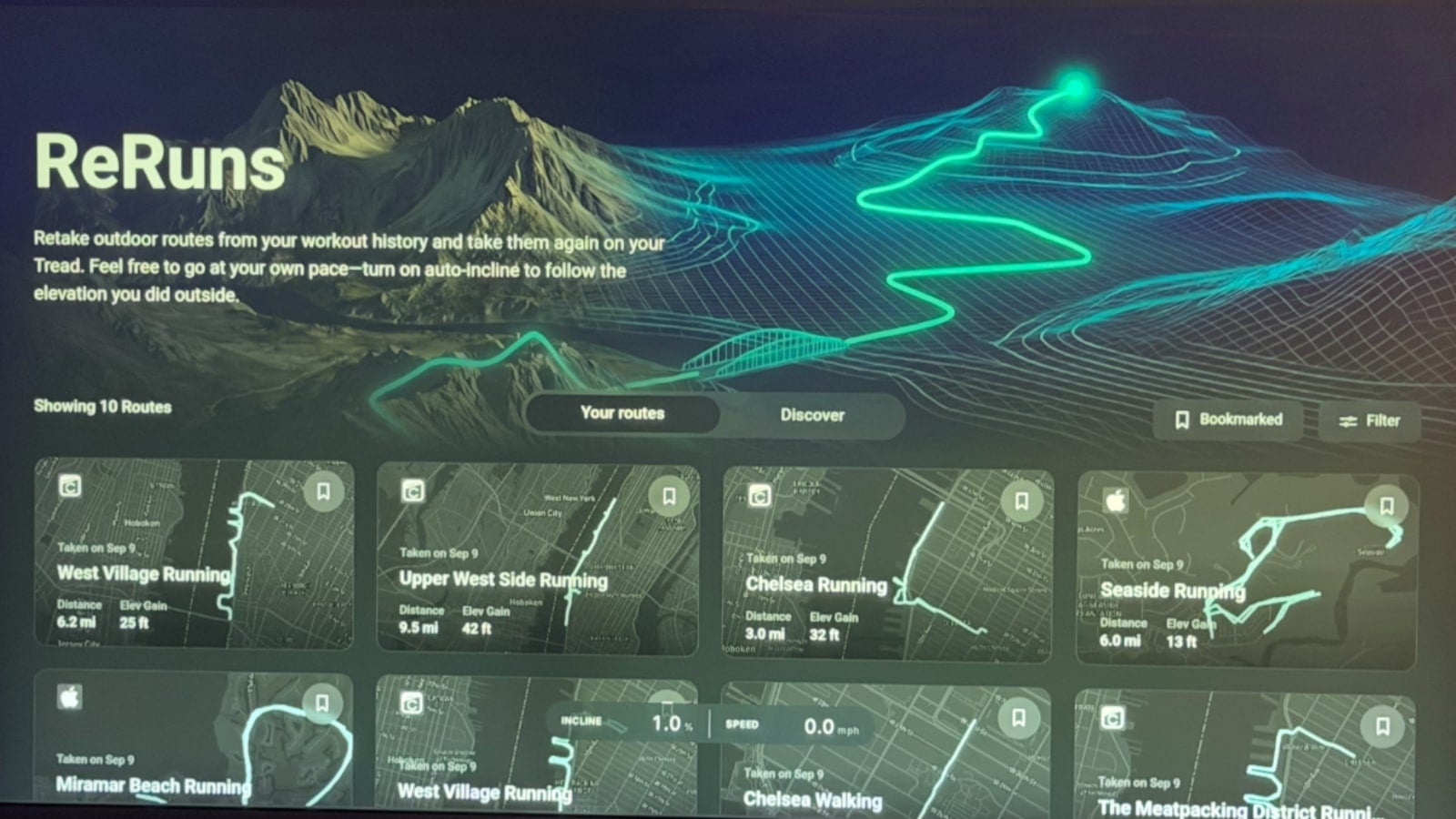 Your Routes on Peloton ReRuns feature lets you pick from previous runs you've done