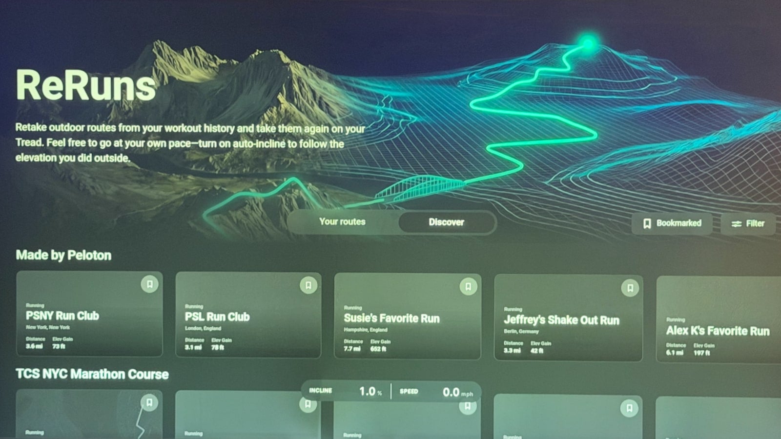 Featured courses shown on the Discover tab of Peloton reruns