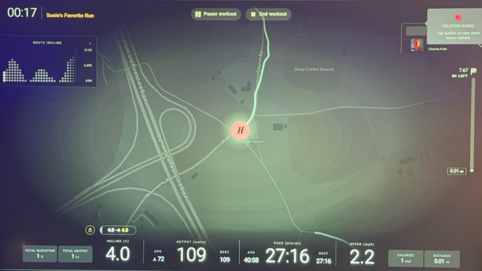 The user interface while doing a run via Peloton ReRuns feature