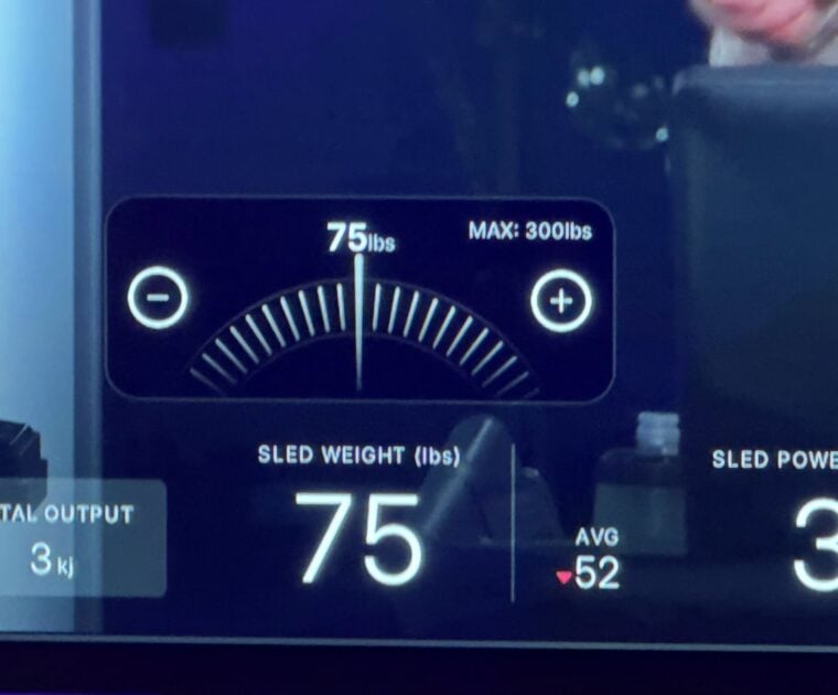 Sled mode set to 75 pounds of resistance