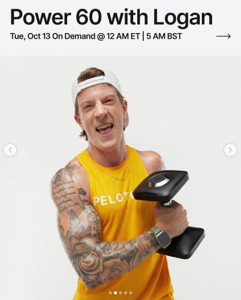A new Power 60 with Logan drops on demand this week. Image credit Peloton social media.
