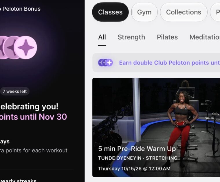 Notifications about double club Peloton points.