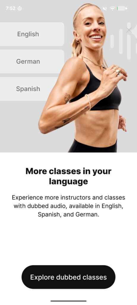 Peloton's app promotion for dubbed classes. Image credit Peloton.