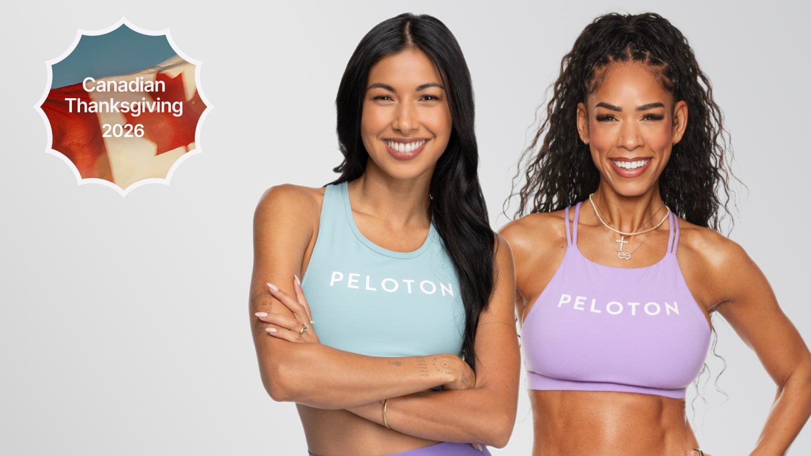 Greta Dopp, Kirsten Ferguson, and Peloton's new Canadian Thanksgiving badge.